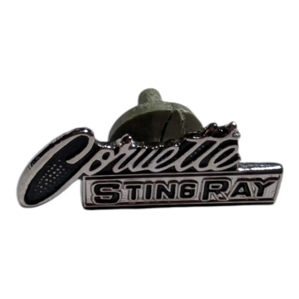 Vtg 1990s Corvette Owner Sting Ray Silver Tone Enamel Push Back Lapel Hat Pin